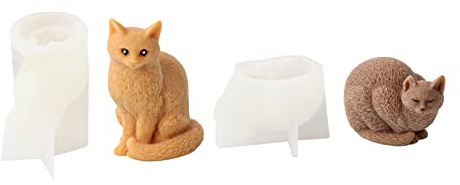 Xidmold 2pcs 3D Cat Silicone Mould Cat Candle Soap Mould Silicone Animal Mould for Chocolate, Candy, Cake Decor, Soy Wax Candle, Soap, Polymer Clay, Plaster, Resin Art (Cat B)