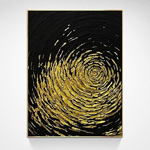 Ölbilder Auf Leinwand Handgemalt, Schwarz Dicke Textur Psychedelischer Kreis Goldfolie Luxus Minimalistisch Abstrakt Modern Rahmenlos Original Vvvnted Ölgemälde Auf Leinwand Für Familienwand Wo