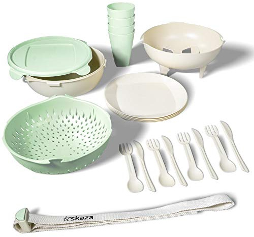 20-piece Contemporary BioPlastic Picnic Set with Handy Carry Strap for all your Outdoor Activities!