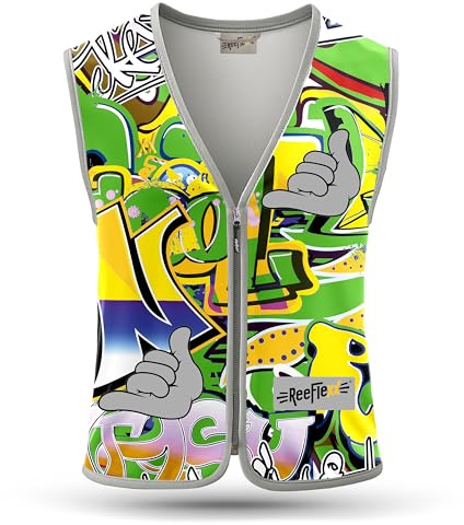 REEFLEXX Kinder-Fahrradweste - Stylische Warnweste mit auffälligen Farben/Mustern und starken Reflektoren - Erhöhte Sichtbarkeit im Straßenverkehr.