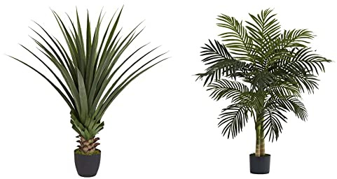 Nearly Natural 4' Spiked Agave Plant, Green 5357 4ft. Golden Cane Palm Tree,Green