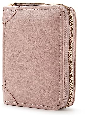 FACATH Kartenetui mit Münzfach - Kreditkartenetui aus Leder mit viel Platz für bis zu 20 Karten - Geldbörse für Damen und Herren mit RFID NFC Schutz (Rosa)