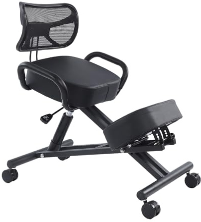 Ejoyous Kneeling Chair, Pneumatic Posture Correcting Knee Stool with Cushion Height Adjustable Rolling Orthopaedic Desk Stool for Banking Meeting Room Office Home Reception