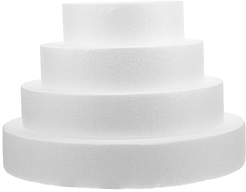 Artibetter 4 Stück Rund Kuchen Styropor Torte Formen 4 Stöckig Styropor Scheibe DIY Torten Modellierung Styropor für Geburtstag Hochzeitstorte Requisiten Weiß