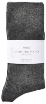 iMongol 100% Pure Cashmere Women Ladies Men Sleep Bed Outdoor Socks, Made in Inner Mongolian (US 5-10, Dark Grey)
