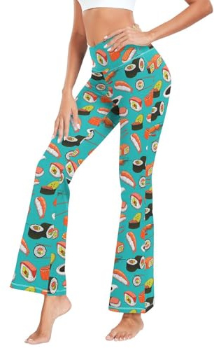 Yasala Cross Waist Flare Gym Leggings for Women Chopsticks Sushi Pilates Dance Pants Lightweight Bottoms Bootcut Wide Leg Fashion Trousers, L
