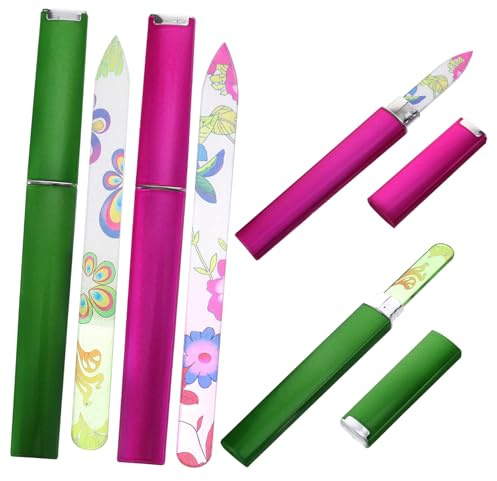 Limas de Uñas de Vidrio 4 Piezas para Manicura Portátil | Estuche Incluido, Acabado Liso para Repaso de Uñas, Formato Compacto para Llevar