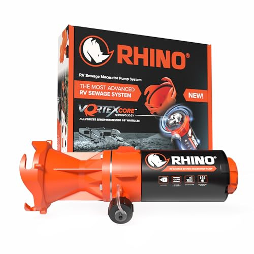 Camco Rhino Macerator Pump System for Caravans and Caravans - VortexCore Technology Grinds RV Sewer Waste into 1/8 Pieces, Versatile for Any Location,