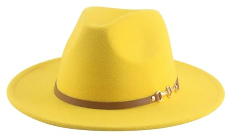 SOYNIA Fedora Trilby Filzhut Hut Hüte Für Damen Zylinderhüte Für Herren Fedoras Herrenhüte Lässiger Gürtel Fedora-Filzhüte 56–58 cm Gelb
