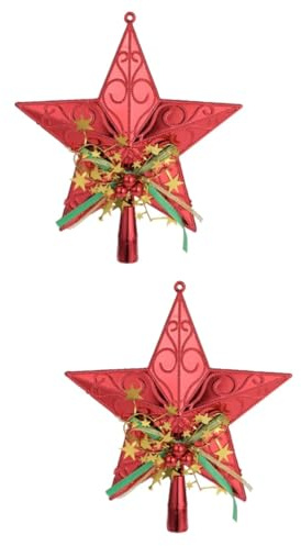 Cabilock 2 Piezas Árbol Navidad Estrella Exterior Decoración del Árbol Navidad Brillo Santa Ornamento La Estrella Belén Topper Árbol Rústico Accesorios 3D Rojo Dirigió