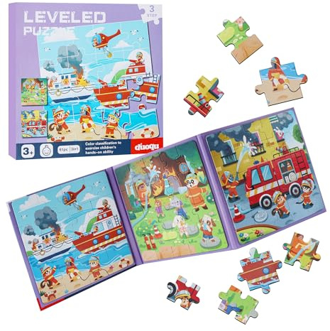 Magnetische Puzzle für Kinder, 16-20-25 Teile Feuerlöschung Kinderpuzzle ab 3 Jahre, Beschäftigung für Kinder im Autofahrt Flugzeug, Kindergeburtstag Geschenke, 3-in-1 Magnetpuzzle, Lernspielzeug