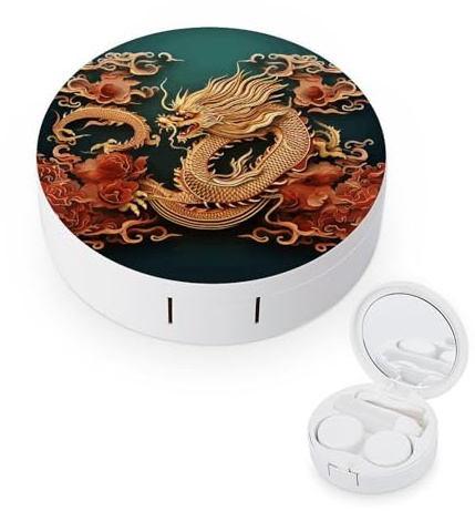 YHEGBFD Brillenetui, chinesischer Drachen-Hintergrund, tragbare Kontaktlinsenbox, Kontaktlinsenbox mit Spiegel, Chinesischer Drachen-Hintergrund, Einheitsgröße, Klassisch