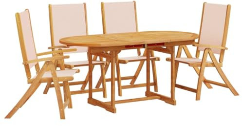 vidaXL Garten Essgruppe 5-TLG., Gartenmöbel Set Tisch 4 Verstellbare Stühle, Sitzgruppe für Garten Terrasse, Gartengarnitur Klappstuhl, Massivholz Akazie Textilene