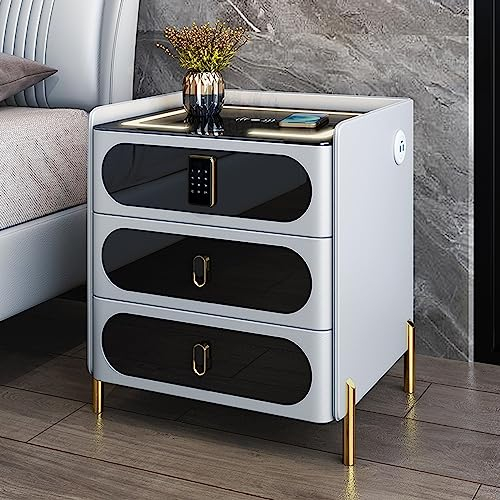 Wireless Charging Smart Bedside Table with Combination Lock - LED Lights, USB Port, Bluetooth Speaker Nightstand for Bedroom or Living Room