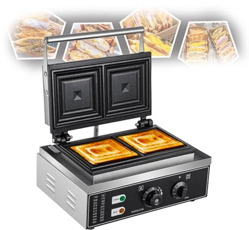Sandwichera Eléctrica Comercial De 1550 W, Tostadora De Sandwich De 4 Rebanadas, Sandwichera Y Prensa Panini Eléctrica con Placas Antiadherentes, Control Automático De Temperatura, para Tostadas
