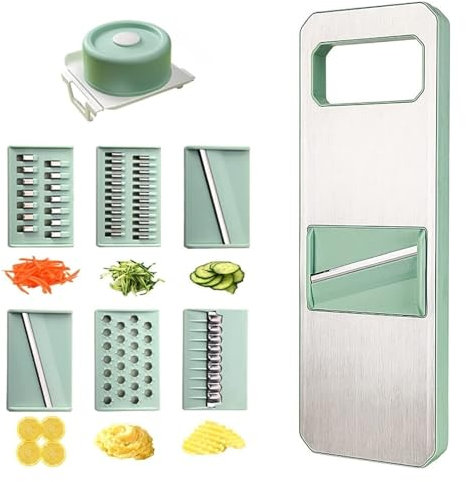 6 in 1 Vegetable Slicer Mandoline Vegetable Slicer with 6 Interchangeable Blades Veggie Slicer Julienne Shredder(Light Grey)