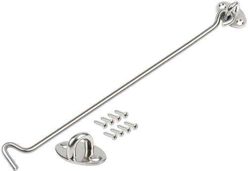 ZiYuya Haken- und Ösenriegel, Edelstahl-Torhaken, Kabinenhakenschloss, Haken-Ösenriegel, Türschloss, Türschloss, Verriegelung für Holztore, Fensterstrebe, Tor, Türschnäpper (Silber, 1 Stück, 12 Inch) | Haken-Ösenriegel Türschloss-Haken für französische Holztore, Fenster, Schuppen, Fanghaken, silberfarben, 30,5 cm