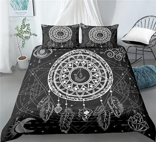 CHCHNXY Bettwäsche 135x200,Schwarzer Traumfänger Flauschige Weich Microfaser Bettbezug Mit Reißverschluss,Für Kinder Jungen Mädchen Junge Bettwäsche-Sets(1*Kissenbezug 80x80cm
