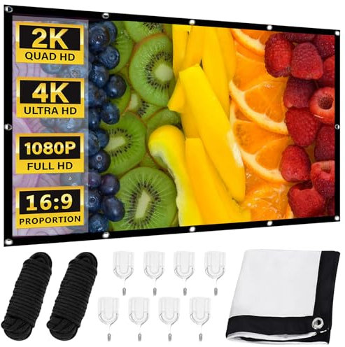 WANDGU 100 Pollici 16:9 HD 4K Schermo Proiettore Schermo Proiettore HD Pieghevole Tela Proiettore Schermo Schermo Proiettore Esterno, Portatile Pieghevole Schermo Proiettore Parete Parete per Casa