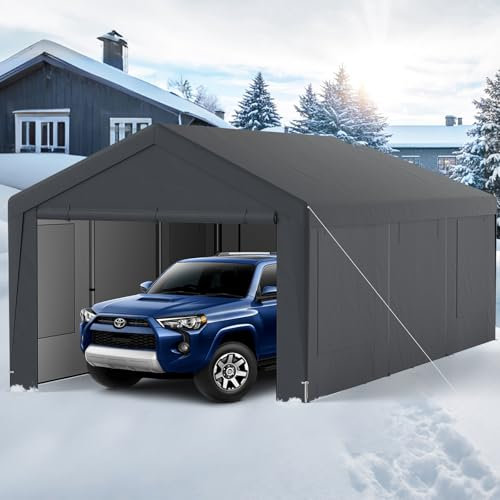 GOPLUS Garaje Carpa Impermeable 3x6 M, Gran Refugio para Vehículos Resistente a la Intemperie y 8 Paredes Laterales Desmontables, Toldo Exterior para Fiestas, Puestos de Mercado, Botes y Coches, Gris