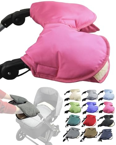 BambiniWelt Handmuff Kinderwagen – Handwärmer mit 70% Lammwolle, wasserfest & winddicht, 2-teilig für Buggy, Kinderwagen & Radanhänger, kuschelig & pflegeleicht, Farbe: uni pink
