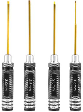 Set di 4 cacciaviti esagonali in titanio, kit di strumenti RC (1,5/2,0/2,5/3,0 mm) per auto RC, barca, quadricottero, elicottero, multirotore, set di cacciaviti a brugola