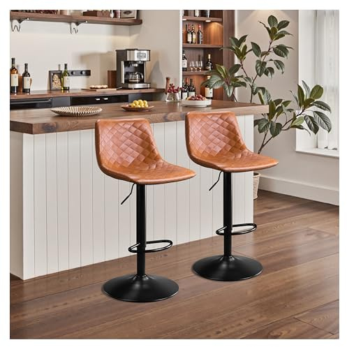 STOOLINK Barstol set om 2, barstol med mikrofiberläder, höjdjusterbar barstol, köksstol med ryggstöd, svängbar stol, barnstol för kök, bar - brun