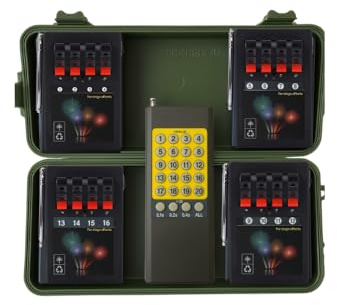 zenda club® Système de Déclenchement à Distance pour Feux d’Artifice – Kit Pyrotechnique 16 Canaux avec Télécommande sans Fil – Coffret de Rangement Résistant