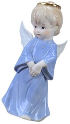 SOLUSTRE Keramik Kleine Engel Figur Blau Filigrane Handgemachte Deko Skulptur Zierliche Wohnkultur Tischornament Desktop Verzierung Und Geschenkidee