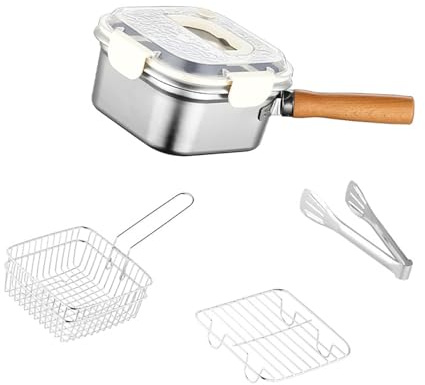 Sharplace Mini friteuse carrée multifonctionnelle en acier inoxydable avec panier pour le camping, idéale pour, le poisson et les frites, Couvercle Blanc