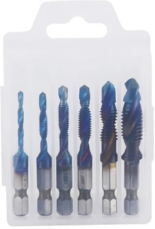 QIAOG Juego de 6 brocas for machos de roscar M3-M10 de acero de alta velocidad, avellanadores y desbarbadores, brocas combinadas métricas de acero de alta velocidad de 1/4 pulg., cambio rápido, hexago