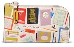 Kate Spade New York Women's Page Turner Bestsellers Print Smooth Leather Small Slim Bifold Wallet, Cream Multi, One Size