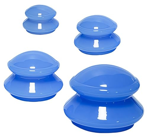 GOEDCH Vasos de silicona para ventosas: 4 ventosas azules para celulitis, tazas de silicona portátiles, ventosas al vacío para reducir la celulitis y la liberación miofascial