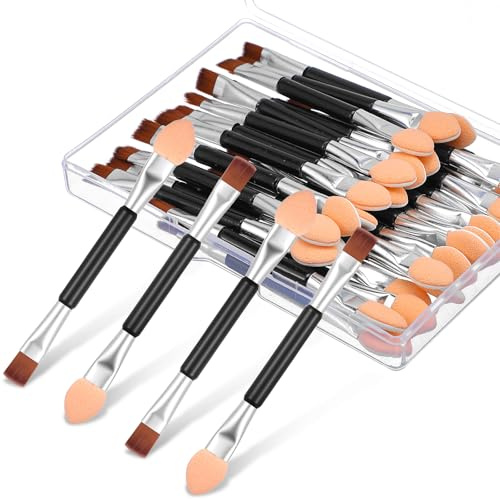 30 Pcs Dual End Eyeshadow Smudge Brush 2 in 1 Eyeshadow Sponge Concealer Brush Double Sided Eye Shadow Applicators Sticks 3 Inch Disposable Eye Makeup Cosmetic Tool with Sponge Head And Bristles Heads