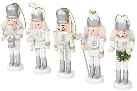 5 piezas de Navidad de plata cascanueces muñecas colgantes decoración de madera festival colgante encanto ventana cortina decoraciones coleccionables cascanueces