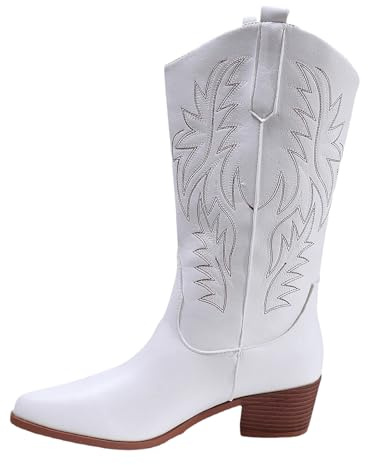 HOOUDO Stivali Texani Donna, Fashion Stivali Donna Invernali Cowboy Western Texani Scarpe da Punta Camperos Etnici Stivaletti Estivi Camperos Pelle