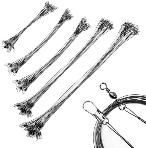 60 piezas de alambre de acero inoxidable para pesca de lucio, líderes de pesca antimordeduras con broche giratorio, accesorios de línea de pesca para aparejos de cebo, agua salada y agua dulce (10/15