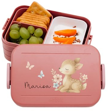 Bärenfreunde MEPAL Brotdose Spülmaschinenfest Kinder, Lunchbox mit Einsatz für perfekte Ordnung, Spülmaschine, Mikrowellengeeignet, personalisiert mit niedlichem Motiv (Reh, rosa)