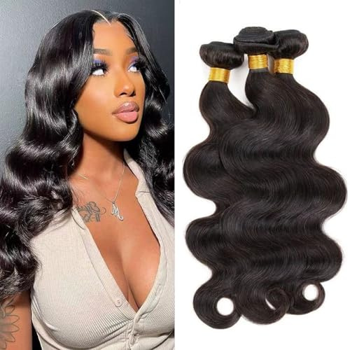 Tissage Naturel Cheveux Humain Ondulé Body Wave Mèches Weave 121416 Pouces | Tissage Bresilien en lot Cheveux Humains Naturels Vierges Unprocessed Human Hair Extensions Bundles Noir Naturel 210g