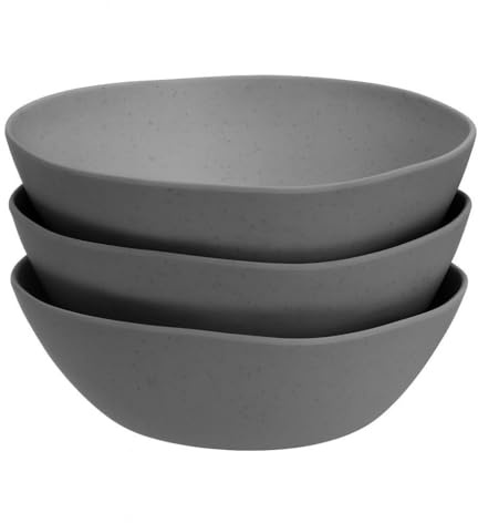 Juego de 3 ensaladeras fabricadas en melamina color gris de 23 cm | Ligeras y aptas para lavavajillas, ideales para servir tus guarniciones frescas sin riesgo de rotura. No usar en microondas.