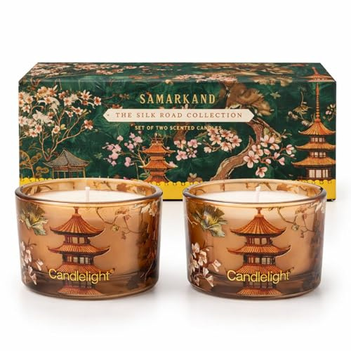 Premium Moroccan Cinnamon Scented Candle Gift Set of 2 | 20 Hour Burn | Amber Glass | Valentine's Day & Home Décor Gift