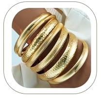 SIXDUTON 7 Stück Armreif für Damen Stapelbare Gold Armband für Frauen | 14K Vergoldet Armband Stapel Strukturiertes Armbänder Gold Silver Indianer Modeschmuck Geschenke für Frauen Mädchen