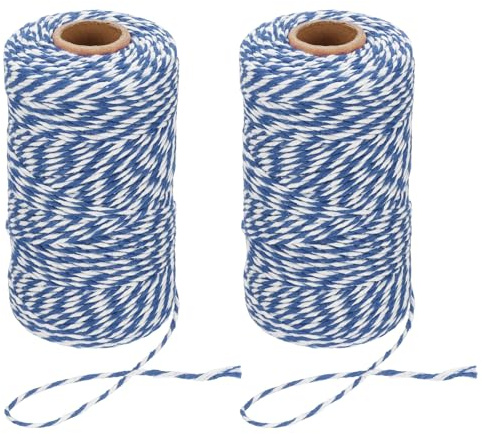 PATIKIL 100m Butcher String Twine, 2 Roll 2mm Cotton Bakers Decorative Twine String Rope Cord for Gift Wrapping Arts Crafts Party Kitchen Gardening, Dark blue white