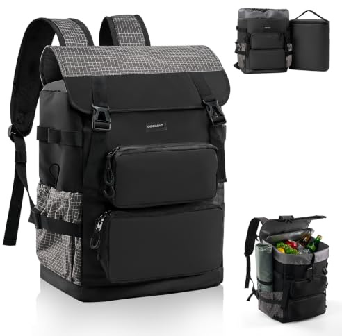 Odoland Mochila Nevera 2 en 1, Mochila Térmica Isotérmica con Compartimento Principal de 26L y Aislamiento Isotérmico de 9L, Nevera Portátil Antifugas para Playa, Picnic, Viaje, Familia, Negro