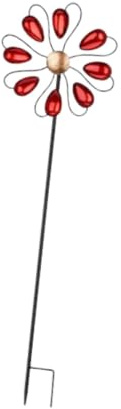 perfk Iron Wind with Stake Windmill Sculpture Height 100cm Flower Garden Stake for Outside, red