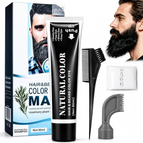 80ml Bart Färben Männer,Färbeset Zum Bart Färben Männer,Bartfärbemittel zum Kaschieren grauer Haare,Bartfarbe Mit Applikationspinsel,schnelle Anwendung,Für Bartpflege Zuhause(Schwarz)