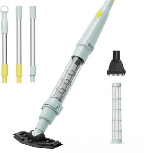 PoolMr Aspirapolvere portatile per piscina fuori terra e vasca idromassaggio, con 2 testine, 90 minuti di autonomia, potente aspirazione 13,2 galloni/min, ideale per pulire detriti e sabbia sott'acqua