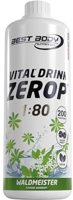 Best Body Nutrition – Vital Drink ZEROP Aspérule 1000 ml – Sirop sans sucre 1:80 – 80 litres boisson faible en calories avec vitamines B1, B6, niacine – Compatible Sodastream