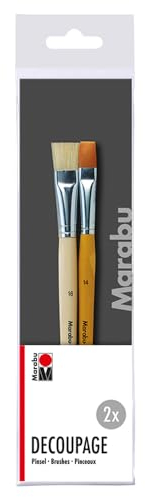 Marabu- Set, 2 pennelli Piatti per Pittura in Legno Certificato FSC, con setole Naturali e Sintetiche, per decoupage, 0180000000201, Multicolore