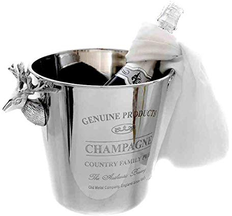 linoows Sektkühler mit Hirschkopf-Griffen, Champagnerkühler, Flaschenkühler im Jagd-Stil